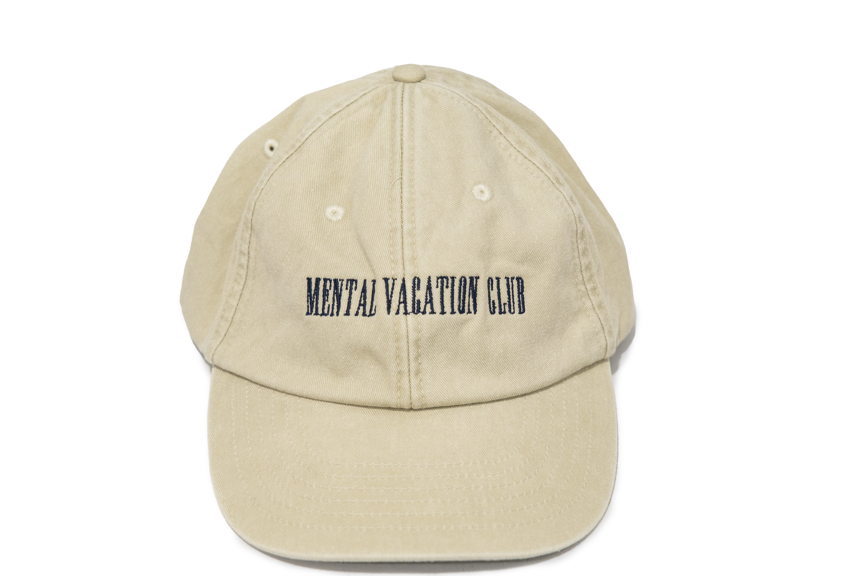 gorra de tela con bordado Mental Vacaction off-white o beige