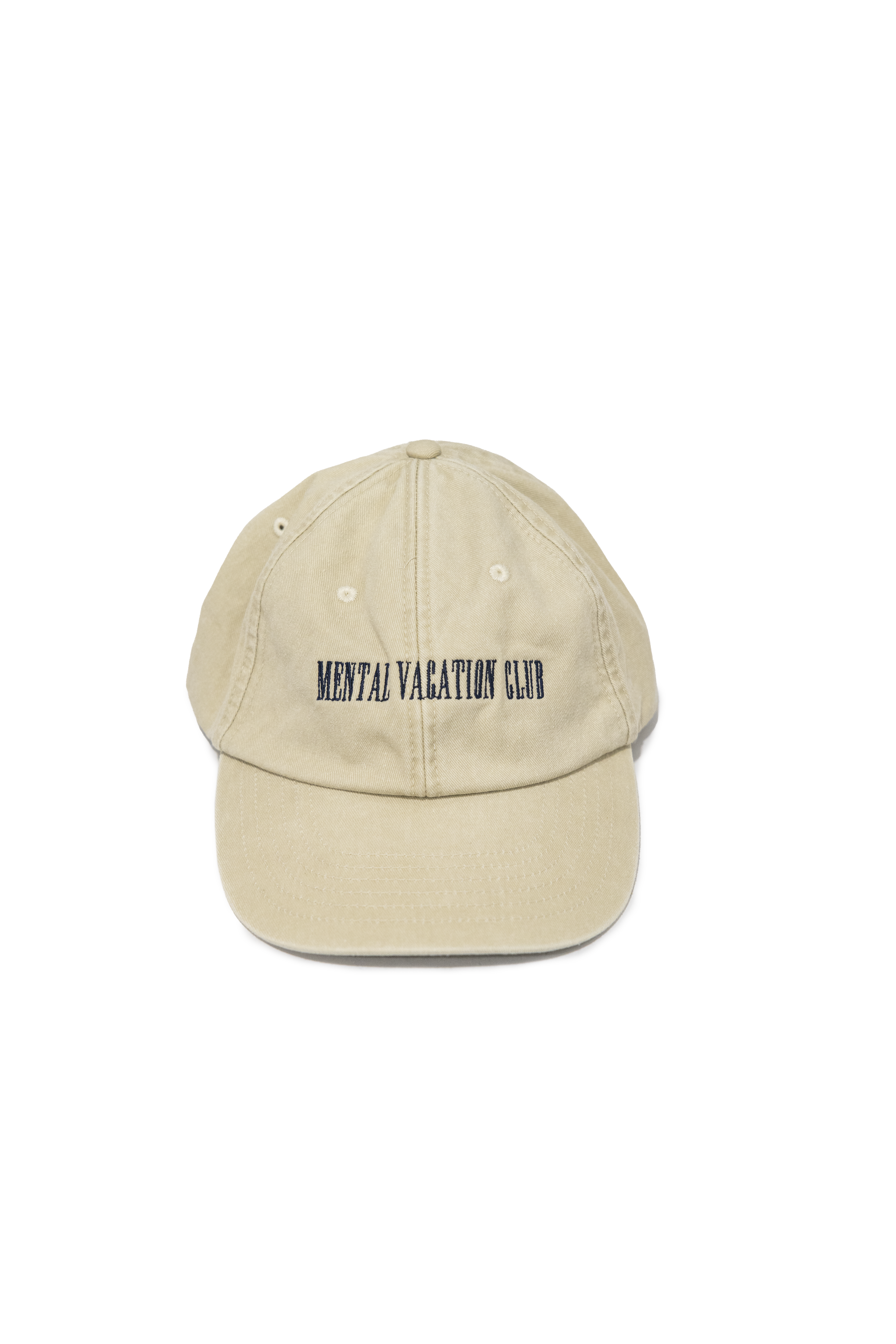 gorra de tela con bordado Mental Vacaction off-white o beige