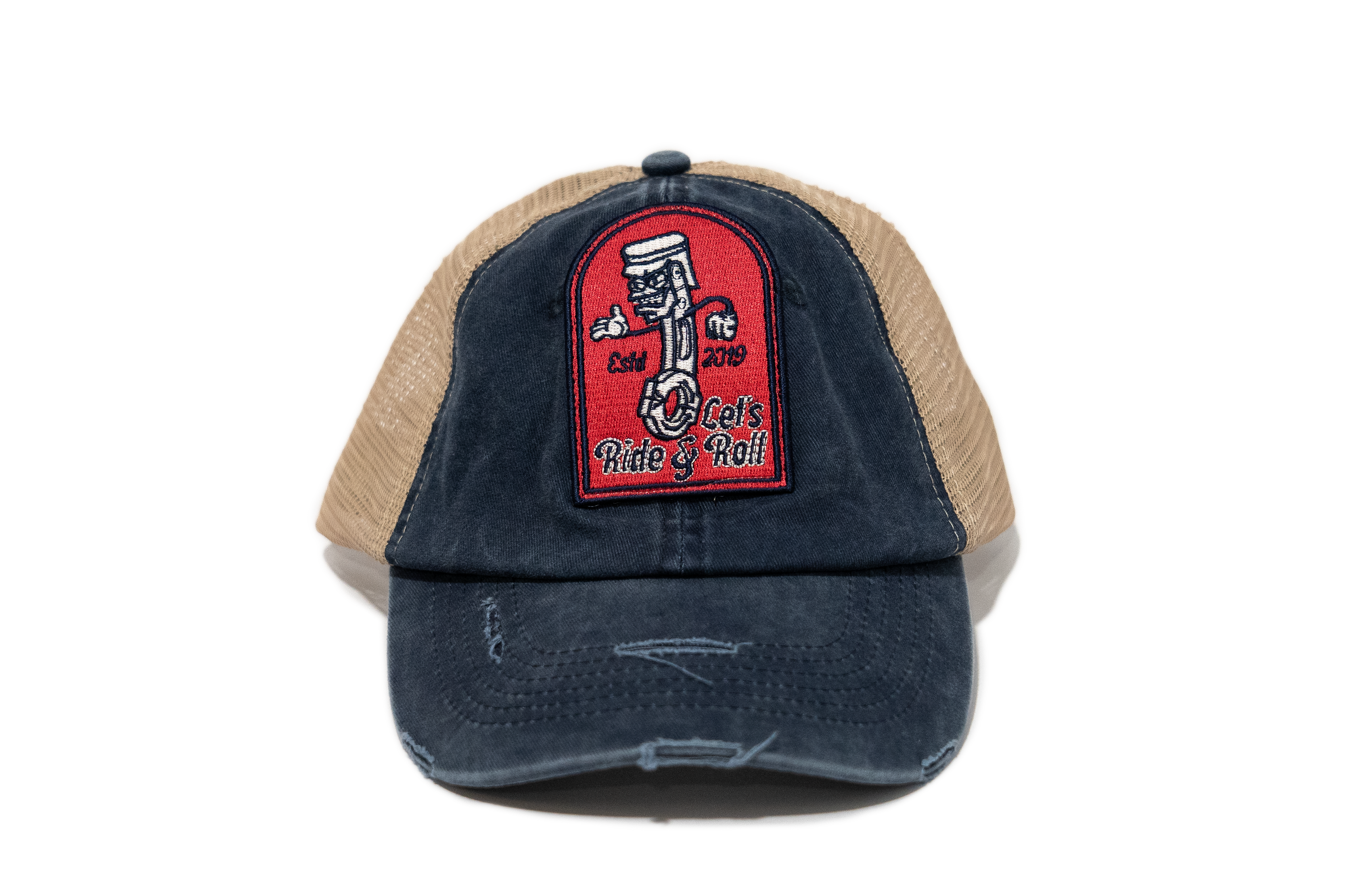 gorra ride and roll azul con parche